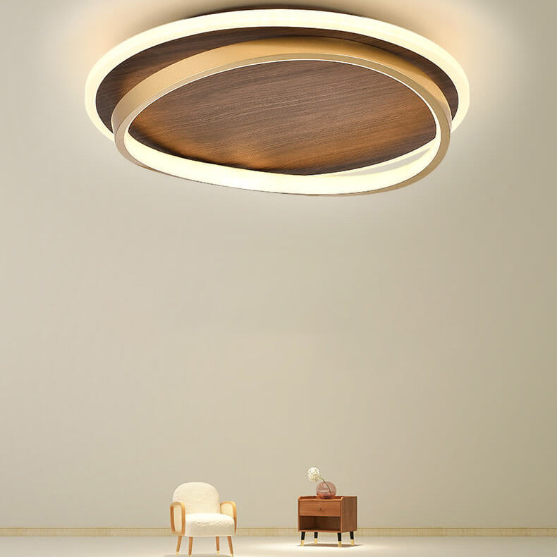 Round LED ceiling light in walnut look 