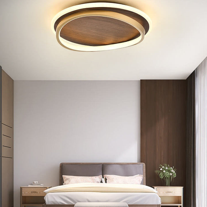 Round LED ceiling light in walnut look 