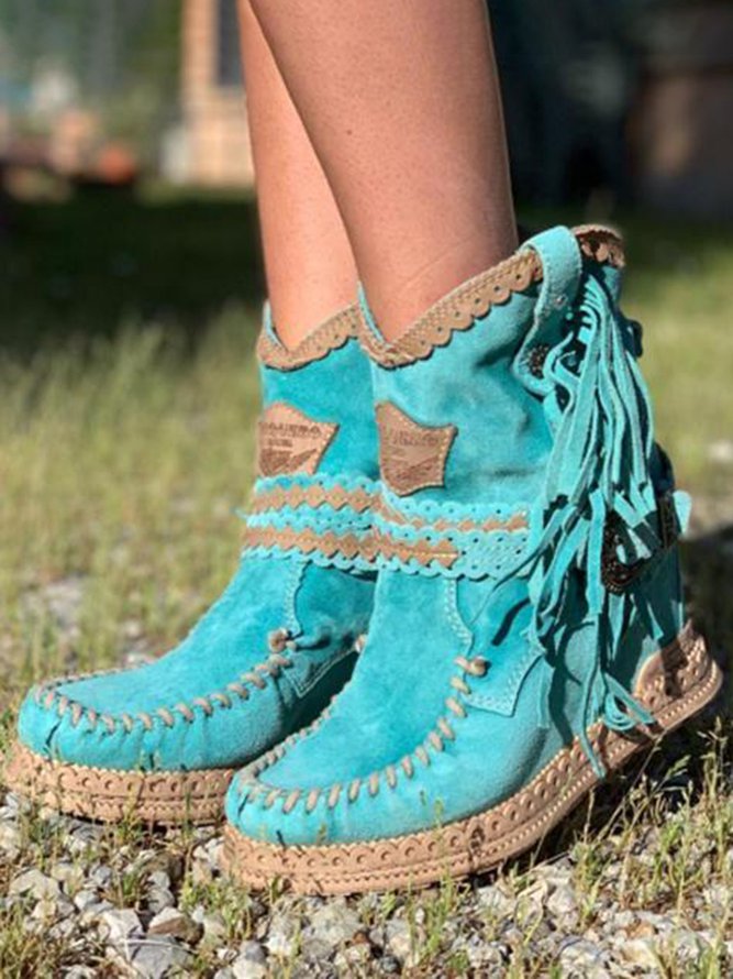 Women's Boho Ankle Boots with Fringe