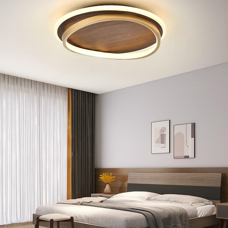 Round LED ceiling light in walnut look 