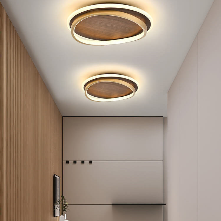 Round LED ceiling light in walnut look 