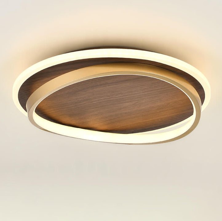Round LED ceiling light in walnut look 