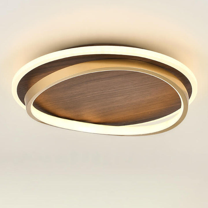 Round LED ceiling light in walnut look 