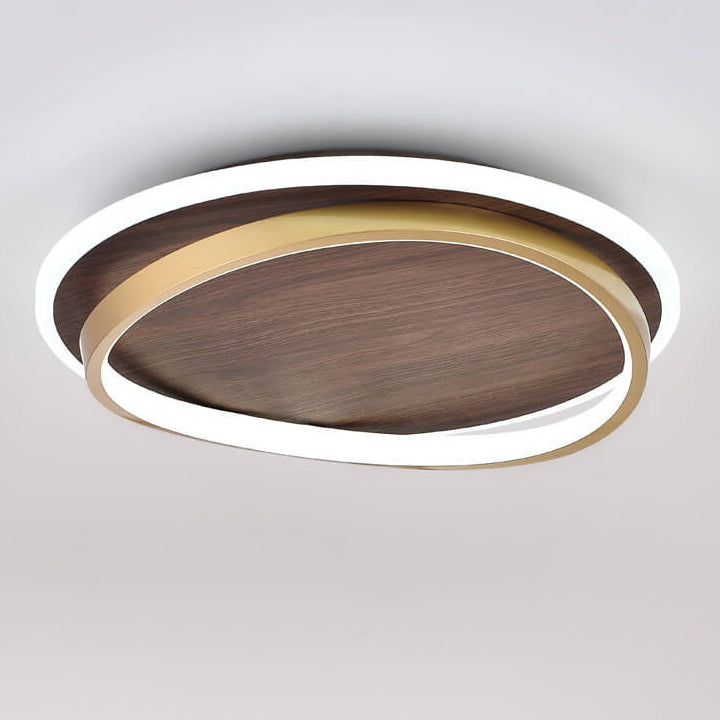 Round LED ceiling light in walnut look 
