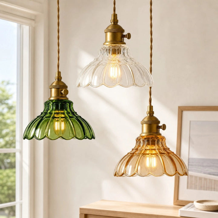 Glass Pendant Light Vintage Flower Design