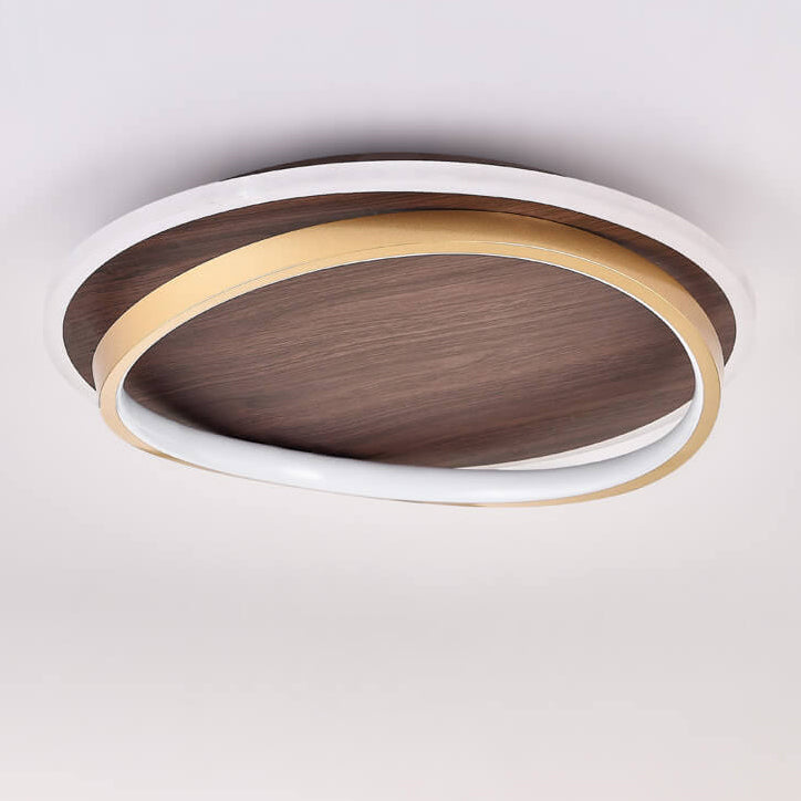 Round LED ceiling light in walnut look 
