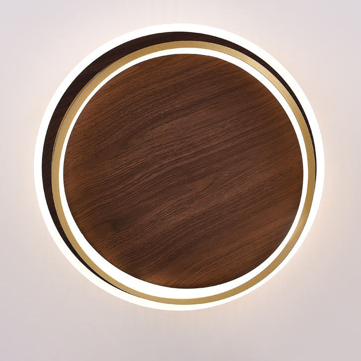 Round LED ceiling light in walnut look 
