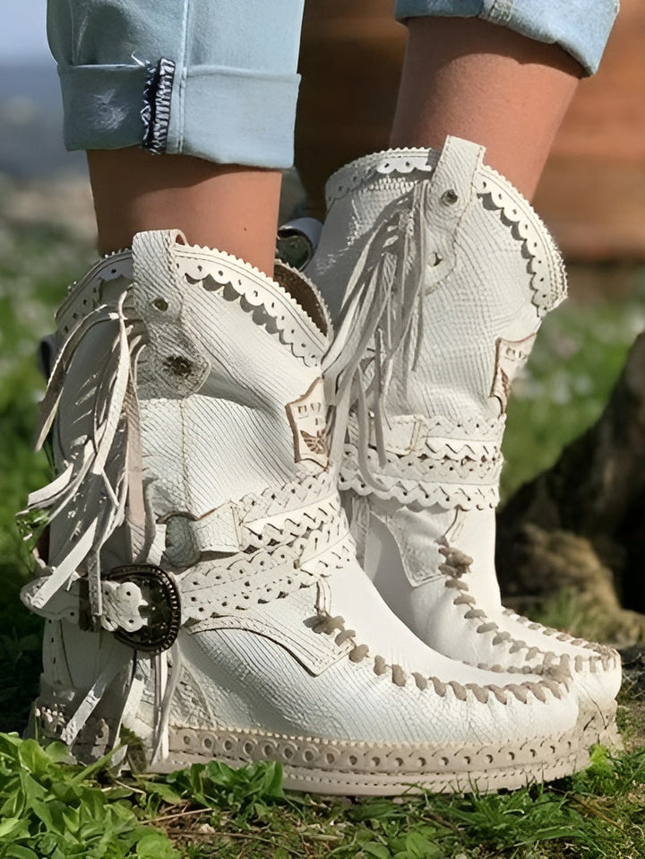 Women's Boho Ankle Boots with Fringe