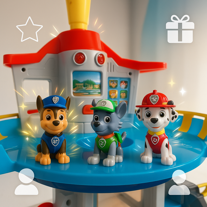 Children's car play set with slide tower