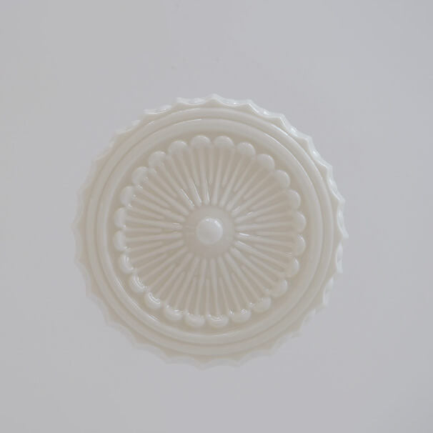 Semi-flush LED ceiling light made of white glass with striped decor