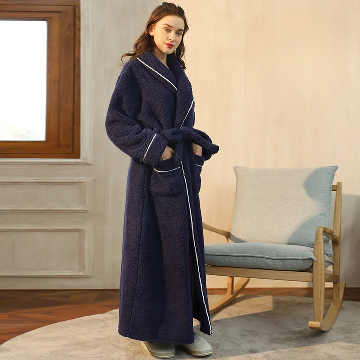 Unisex flannel bathrobe with belt 