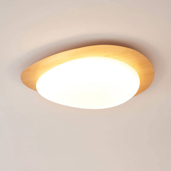 Oval LED ceiling light in wood look, Nordic style
