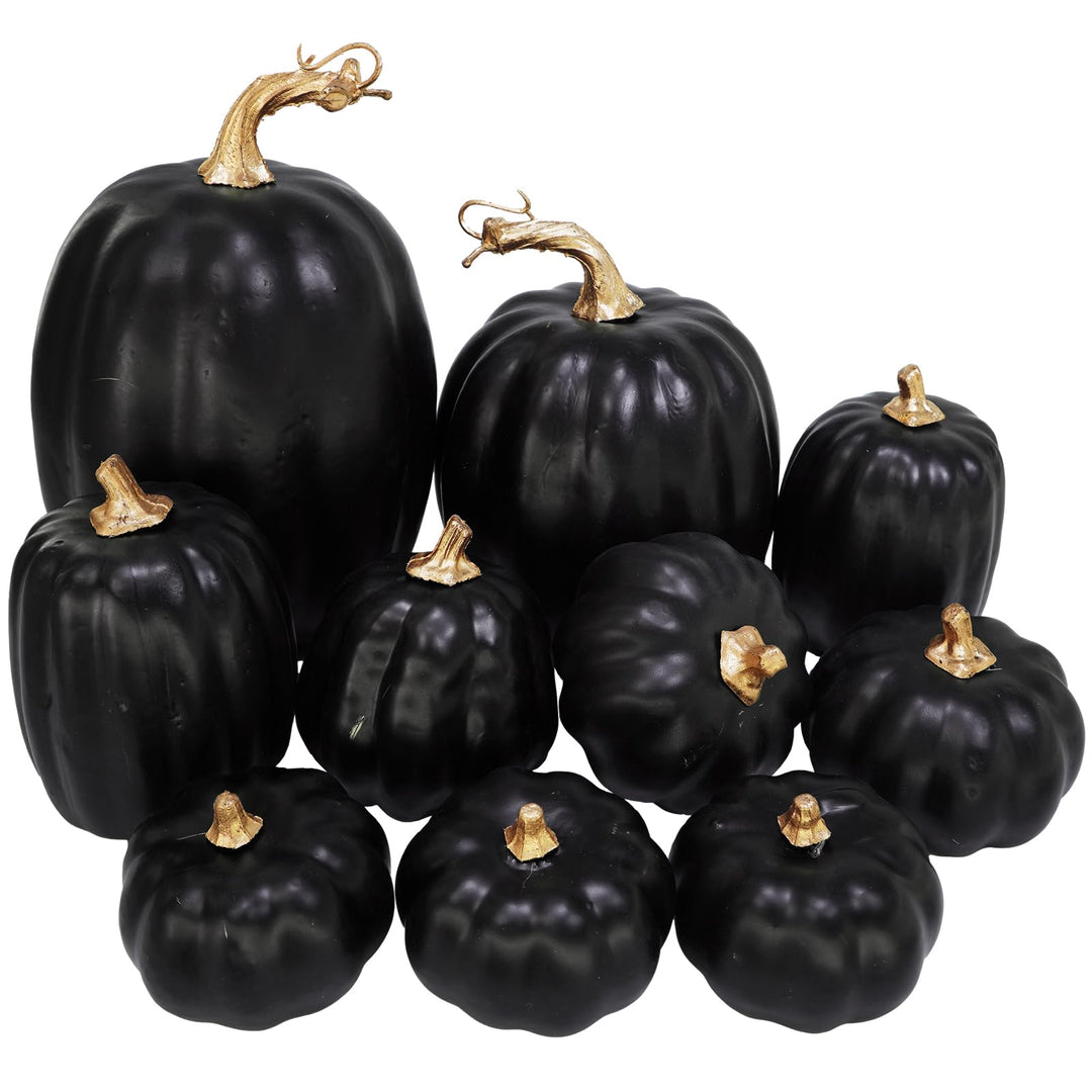 10er Set künstliche Kürbisse in Schwarz für herbstliche Dekoration