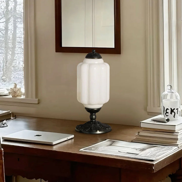 Table Lamp Glass Textured Cream Retro Design