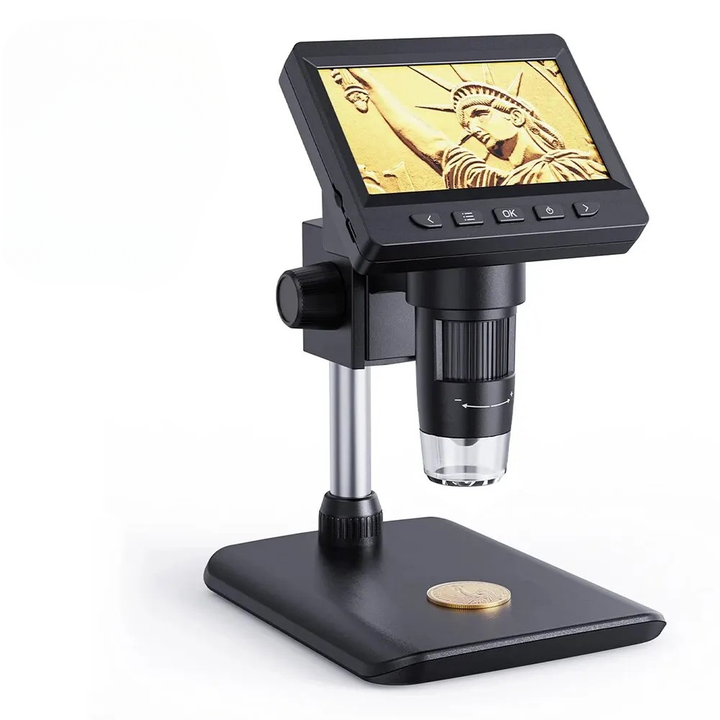 Digital microscope with LCD screen and adjustable magnification