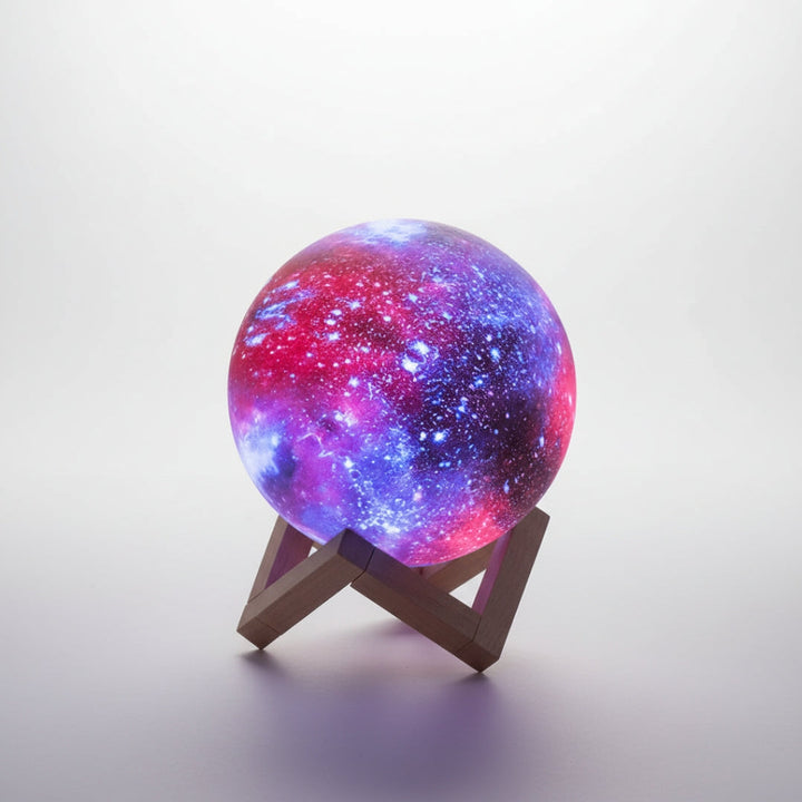 Night lamp with star design and wooden stand