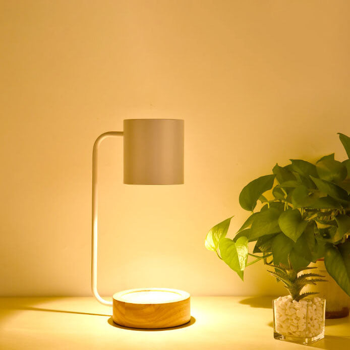 Japanese table lamp made of wood and metal in a minimalist design