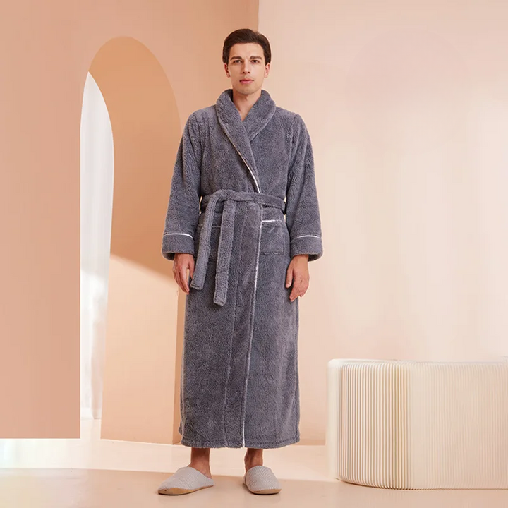 Unisex flannel bathrobe with belt 