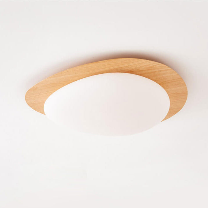 Oval LED ceiling light in wood look, Nordic style