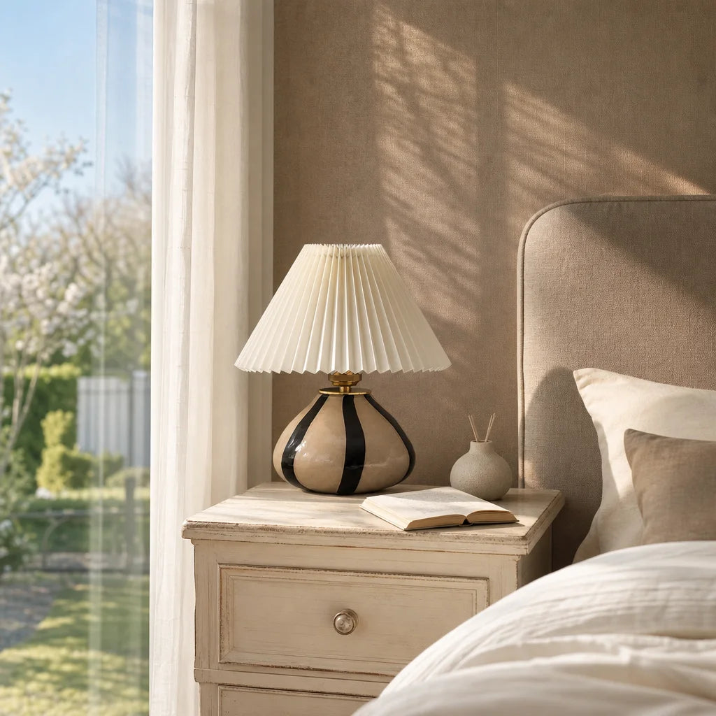 Table Lamp Pleated Fabric Mid Century Design