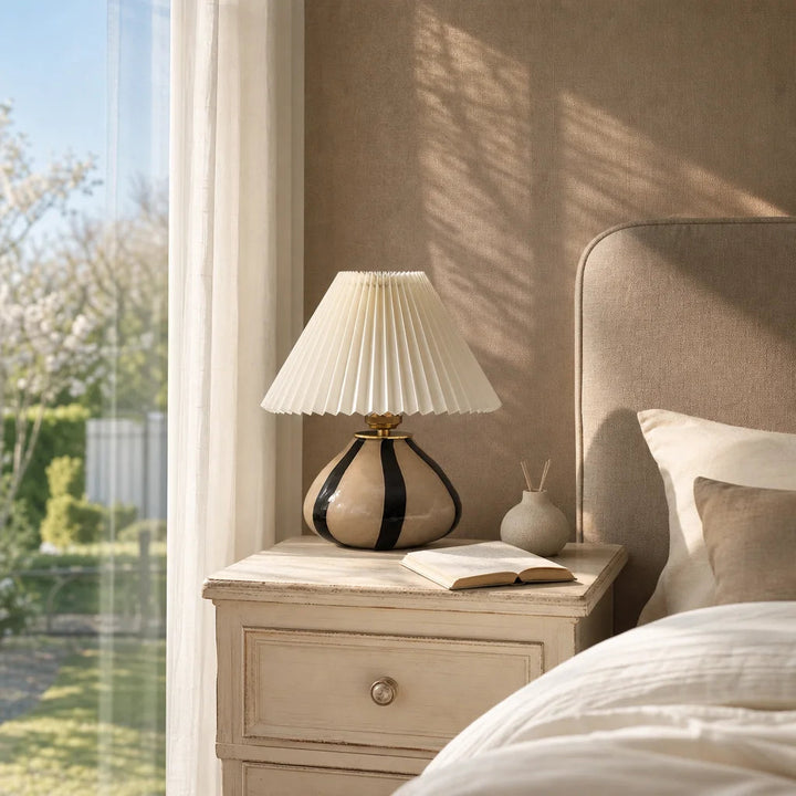 Table Lamp Pleated Fabric Mid Century Design