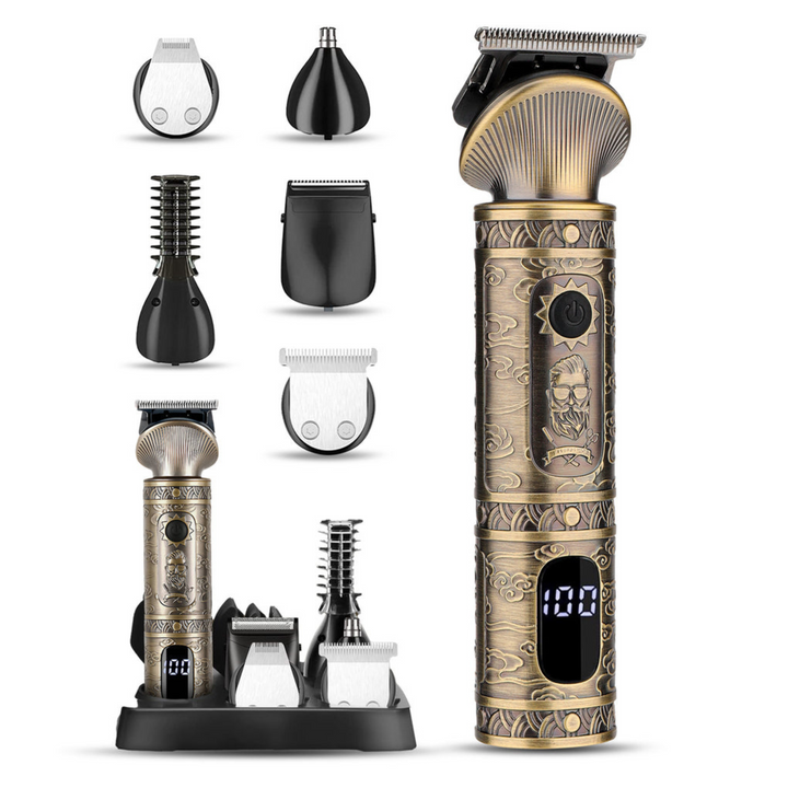 Electric beard trimmer for men – 6-in-1 shaver with storage station
