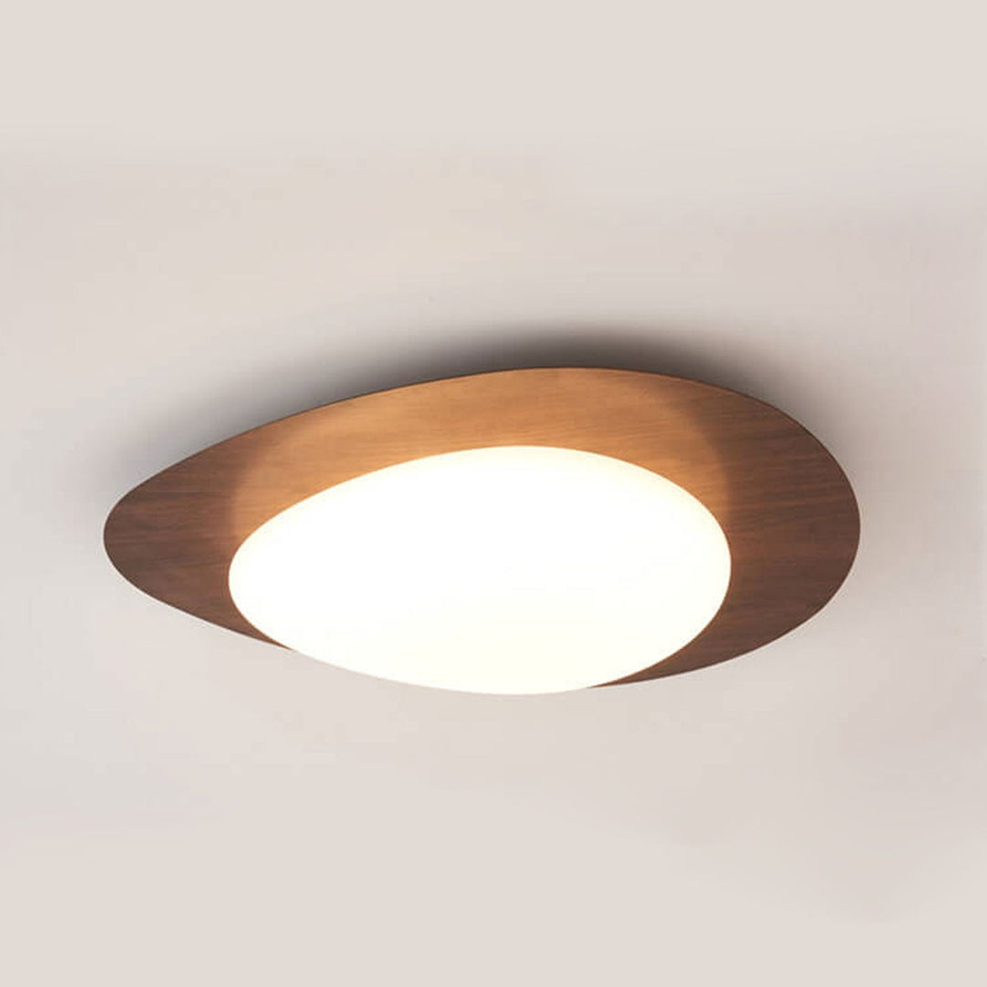 Oval LED ceiling light in wood look, Nordic style