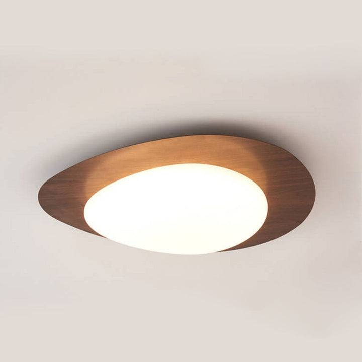 Oval LED ceiling light in wood look, Nordic style