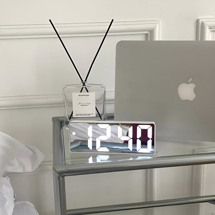 Digital LED mirror clock – alarm clock with temperature and date display
