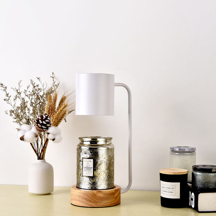 Japanese table lamp made of wood and metal in a minimalist design