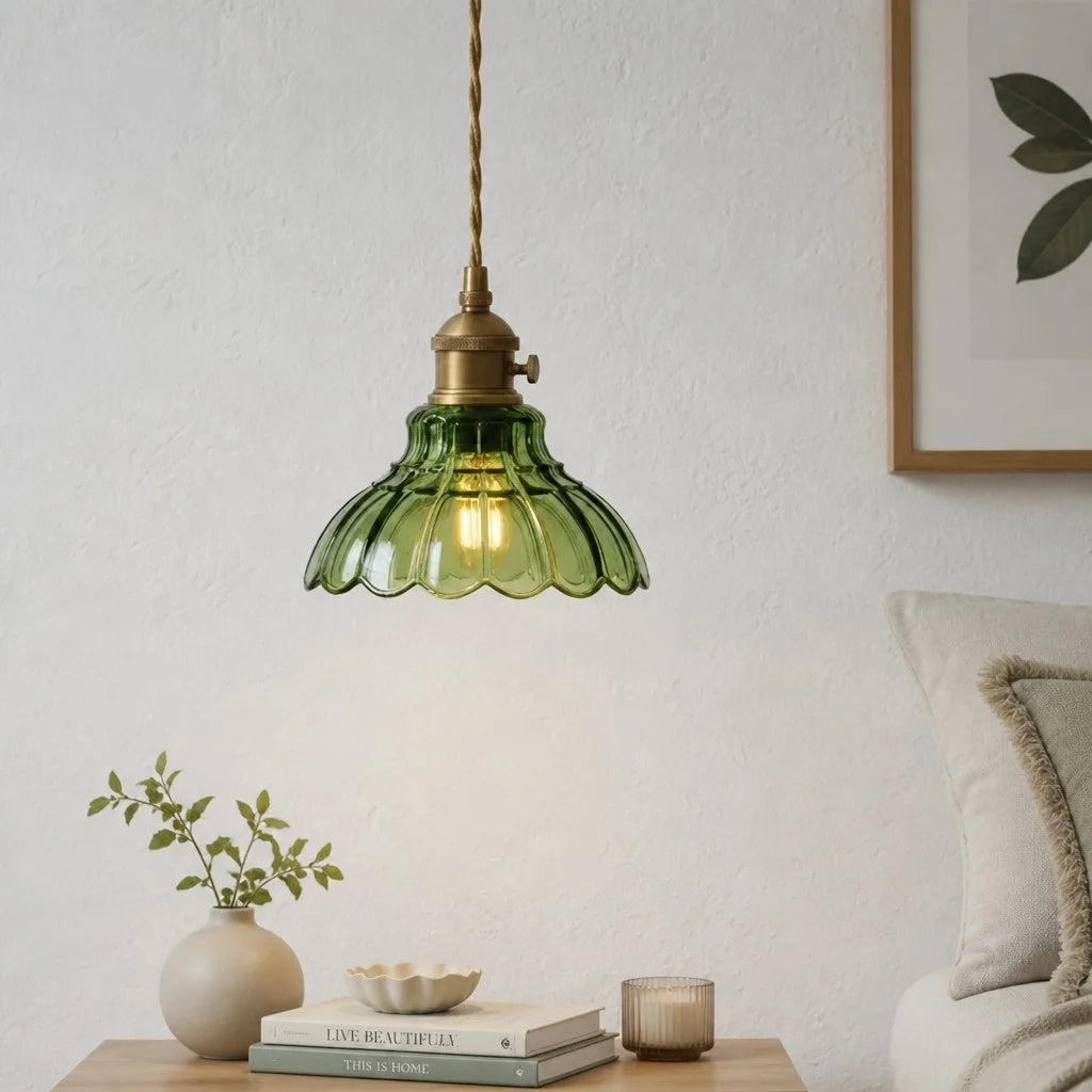 Glass Pendant Light Vintage Flower Design