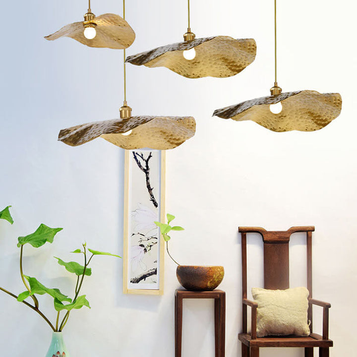 Pendant lamp in lotus leaf shape made of gold and bronze 