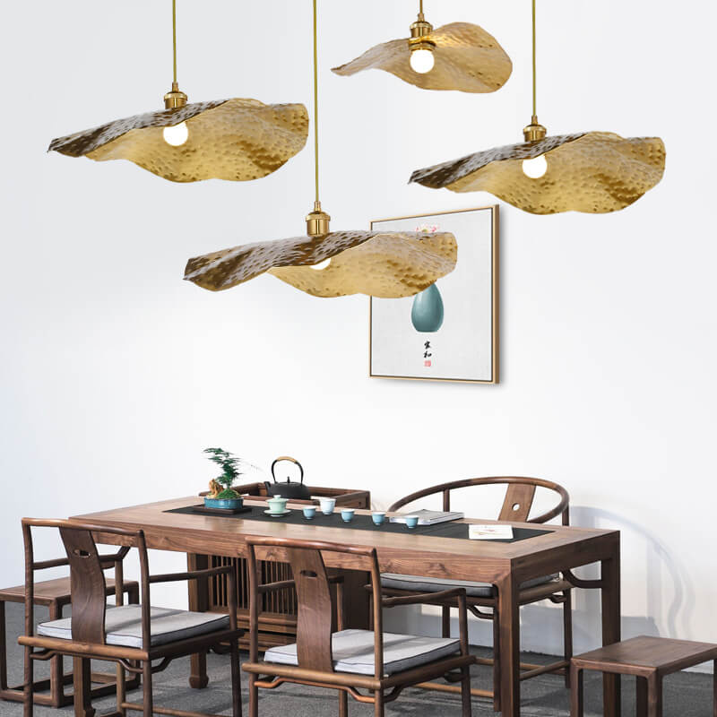 Pendant lamp in lotus leaf shape made of gold and bronze 