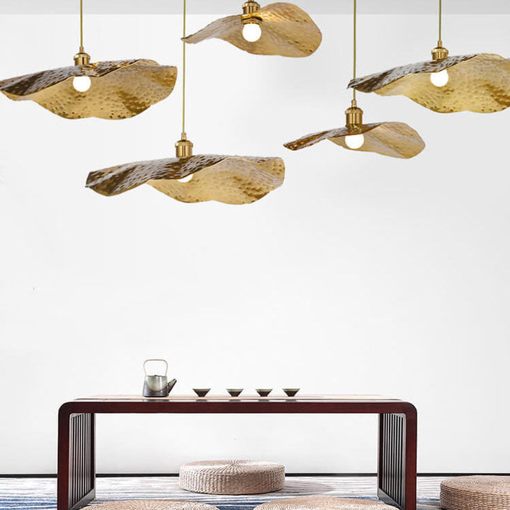 Pendant lamp in lotus leaf shape made of gold and bronze 