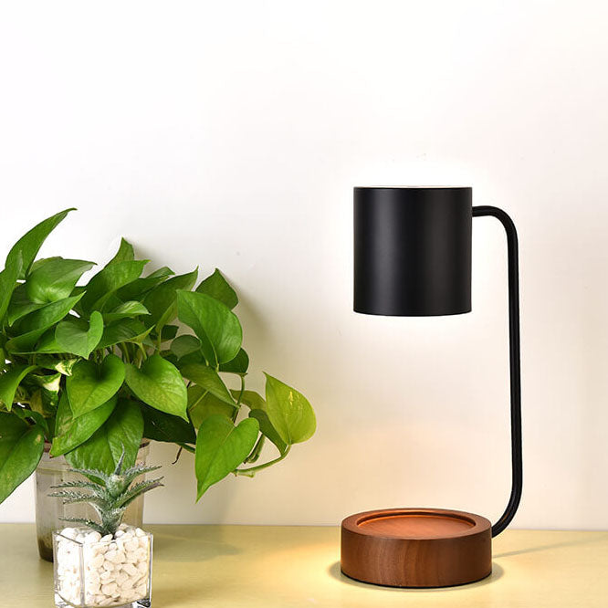 Japanese table lamp made of wood and metal in a minimalist design