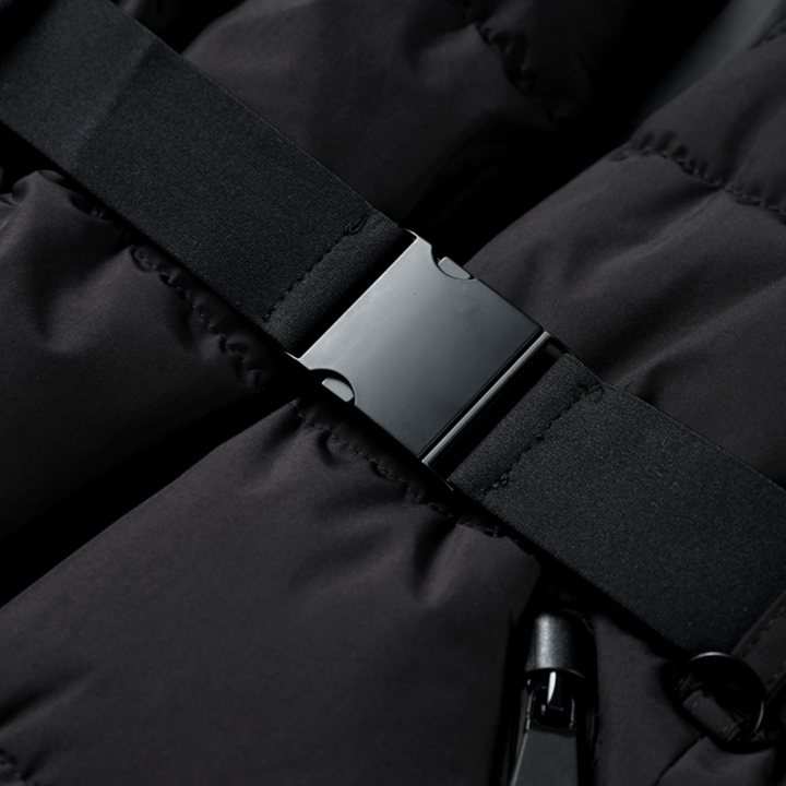 Women's quilted jacket with belt and high collar