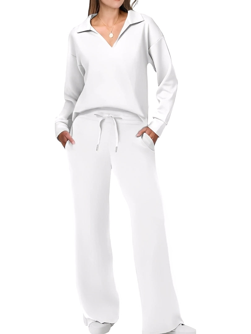 Women's casual two-piece set with loose-fitting sweater and trousers