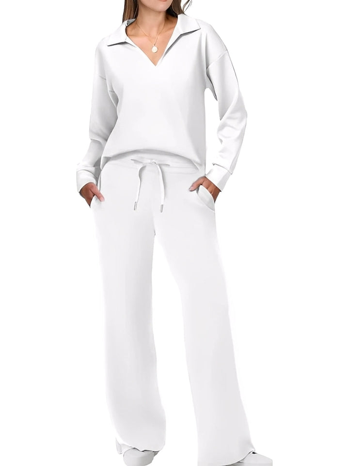 Women's casual two-piece set with loose-fitting sweater and trousers