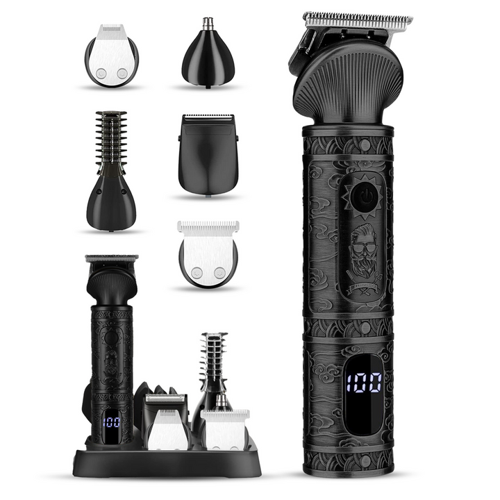 Electric beard trimmer for men – 6-in-1 shaver with storage station