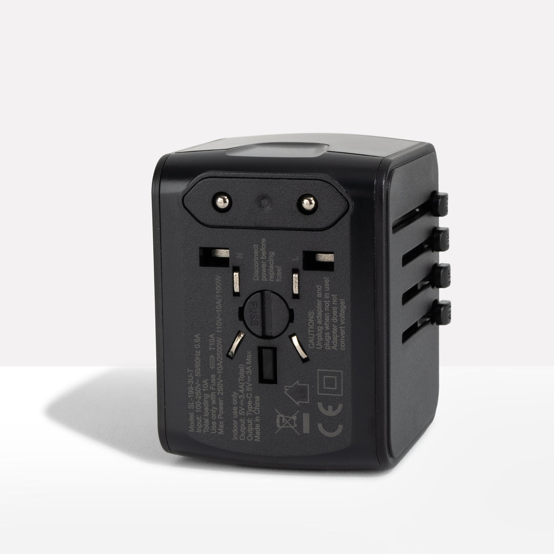 Universal travel adapter with USB-C, fast charging &amp; protection