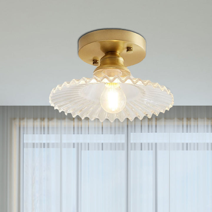 Semi-flush ceiling light with ribbed glass