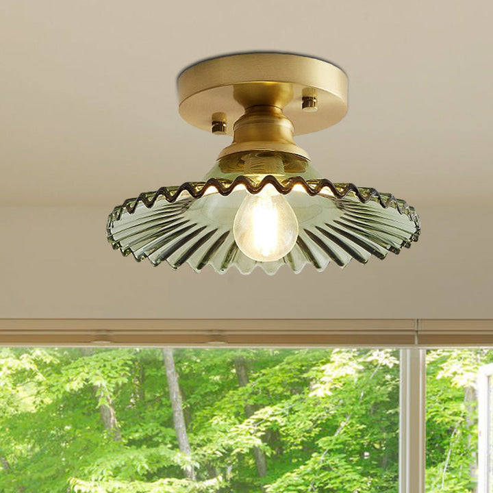 Semi-flush ceiling light with ribbed glass