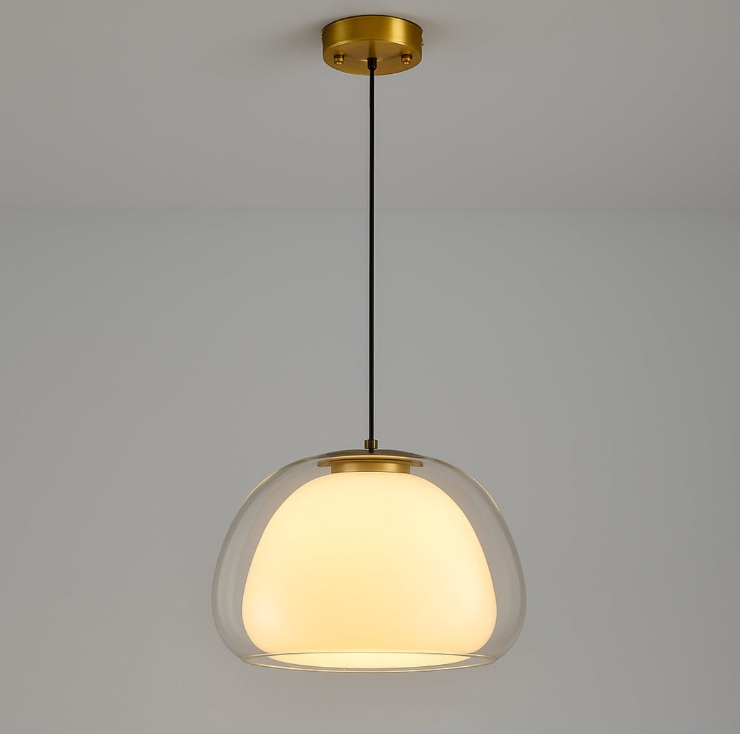 Glass pendant light with white shade and diffuser
