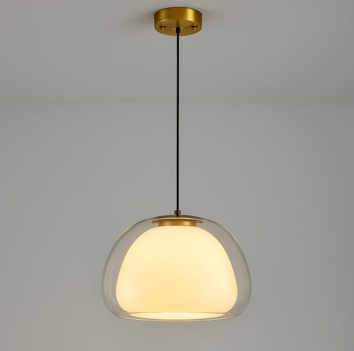 Glass pendant light with white shade and diffuser