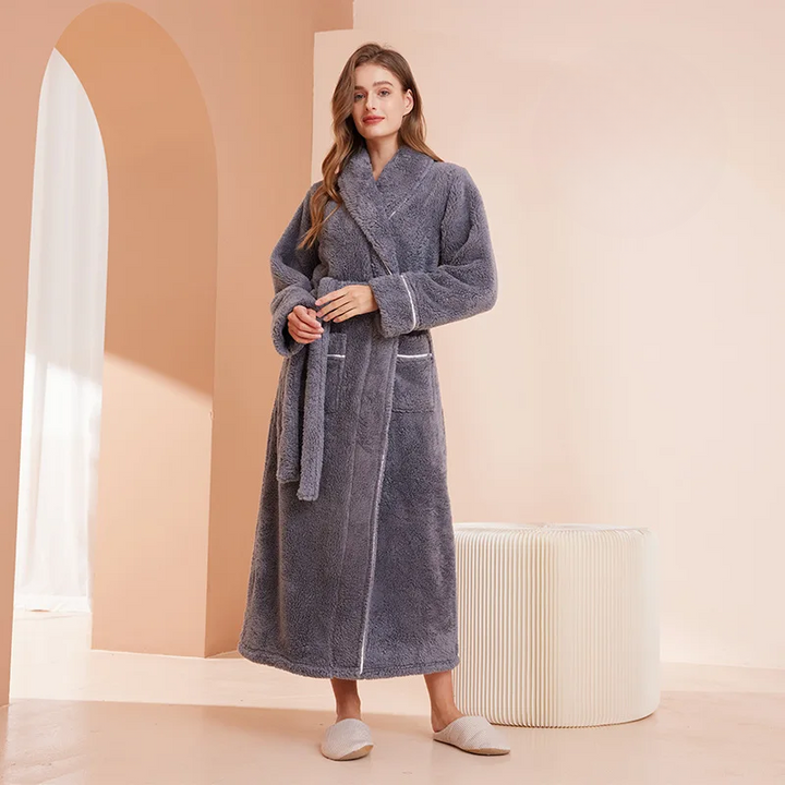 Unisex flannel bathrobe with belt 