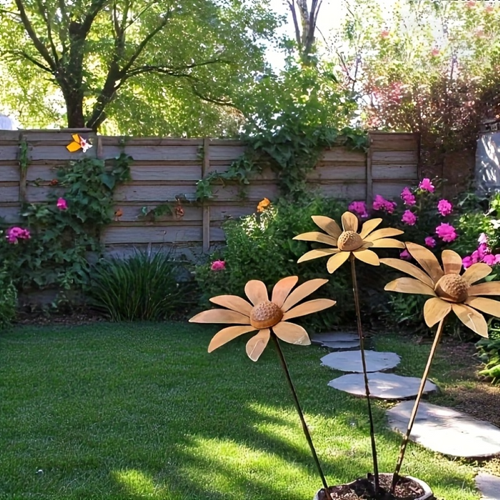 Metall-Gartensporn Kamillenblumen-Skulptur 65 cm
