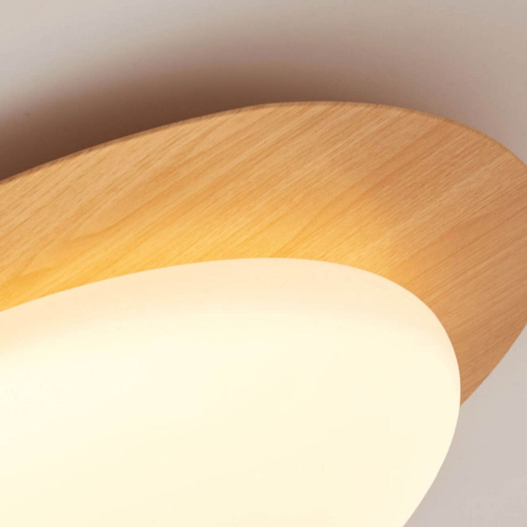 Oval LED ceiling light in wood look, Nordic style