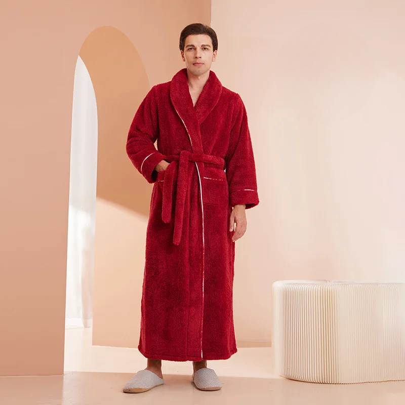 Unisex flannel bathrobe with belt 