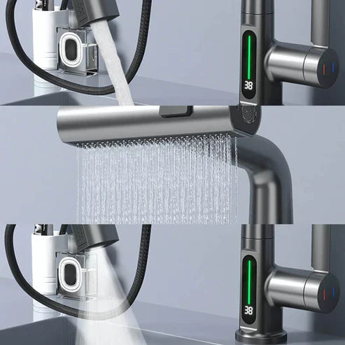 Flexible kitchen faucet with display – 360° rotatable &amp; 5 spray patterns