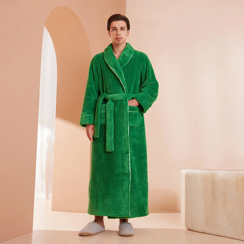 Unisex flannel bathrobe with belt 